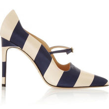 Load image into Gallery viewer, Navy and Beige Stripes Mary Janes Shoes