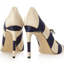 Load image into Gallery viewer, Navy and Beige Stripes Mary Janes Shoes