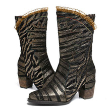 Load image into Gallery viewer, Fashion Metal Boots Color Zebra Pattern