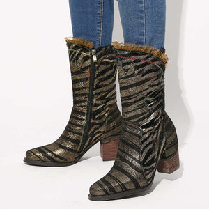 Fashion Metal Boots Color Zebra Pattern