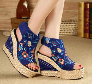 Embroidery Wedge Sandals