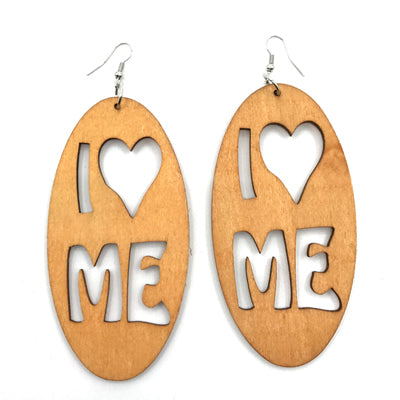WHOMEWHO Natural Wood Africa Laser Cut I Love Me Heart Geometric Earring Vintage Party African Afro Jewelry Wooden DIY Club Gift