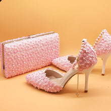Load image into Gallery viewer, White Lace Flower Shoes and Handbag