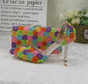 White Lace Flower Shoes and Handbag