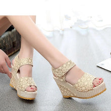 Load image into Gallery viewer, Lace Hollow Gladiator Wedges
