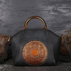 New Women Handbags Genuine Leather Shell Totes Geometric Vintage Cowhide
