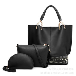 High quality patent leather vintage ladies shoulder bags 3pcs