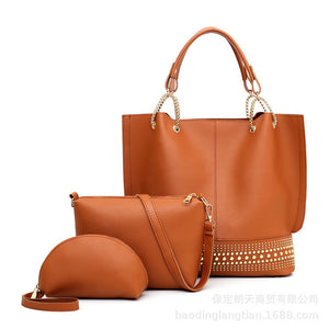 High quality patent leather vintage ladies shoulder bags 3pcs