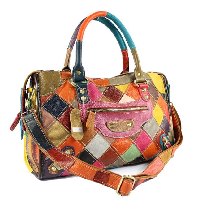 Genuine Leather Colorful Patchwork