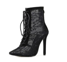Load image into Gallery viewer, Black Mesh Women&#39;s Boots Fashion Pointed Toe Lace-up High Heels