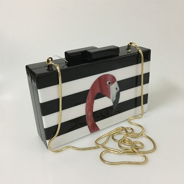 Fashion Brand new black and white striped flamingo clutch purse