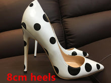 Load image into Gallery viewer, White Black Leather Thin High Heels