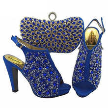 Load image into Gallery viewer, Fashion New Blue Color  Rhinestone Woman Shoes And Matching Bag Set