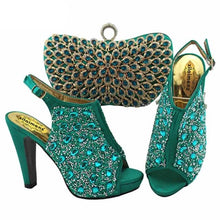 Load image into Gallery viewer, Fashion New Blue Color  Rhinestone Woman Shoes And Matching Bag Set