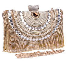 Load image into Gallery viewer, Rhinestones Tassel Clutch Diamonds Beaded Metal Evening Bags