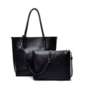 Genuine Leather Handbags Luxury Solid 3 Set