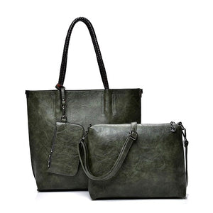 Genuine Leather Handbags Luxury Solid 3 Set