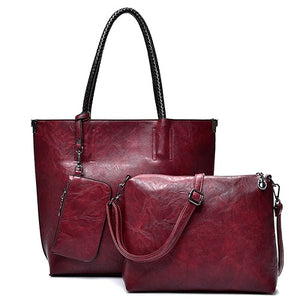 Genuine Leather Handbags Luxury Solid 3 Set