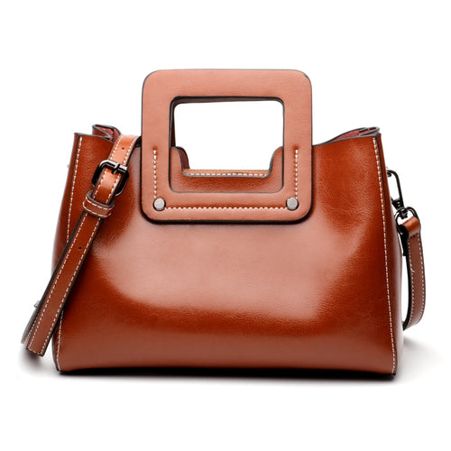 Vintage Women Handbags Genuine Leather Wide Shoulder Straps