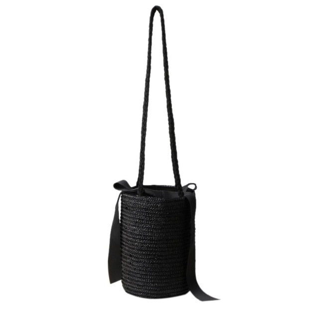 Bucket-shaped Cute Straw Bag Knitted Flower Beach Storage Messenger Bag Straw Totes
