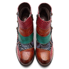 Load image into Gallery viewer, Retro Block High Heels Boots - Splicing Printed Ankle Boots
