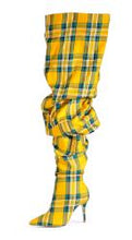 Load image into Gallery viewer, Limited Edition Pleated Boots in Sexy Winter Over the Knee - Plaid Boots Red
