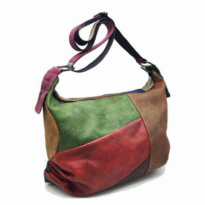 Patchwork Cowhide Leather Hobo Bag