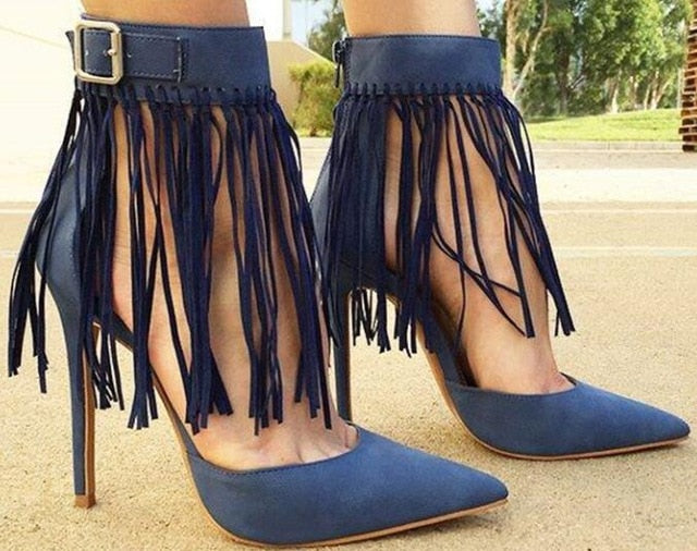 New Blue Tassel Zip Fashion Sexy High Heel