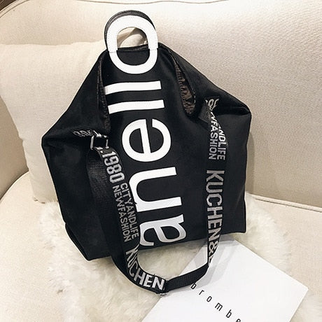 Big Bag Female New Canvas Women's Fashion Letters Portable Tote - Velvet