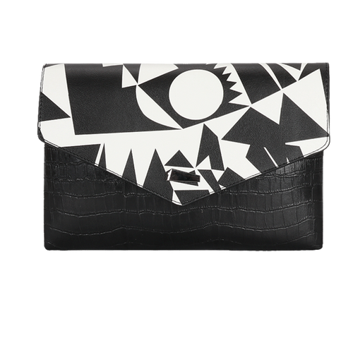 Creative Clutch Purse Black and White Printing Cowhide Leather
