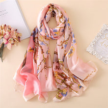Load image into Gallery viewer, Luxury Brand Oil Painting Silk Shawl Scarf Women Apricot Floral Silk